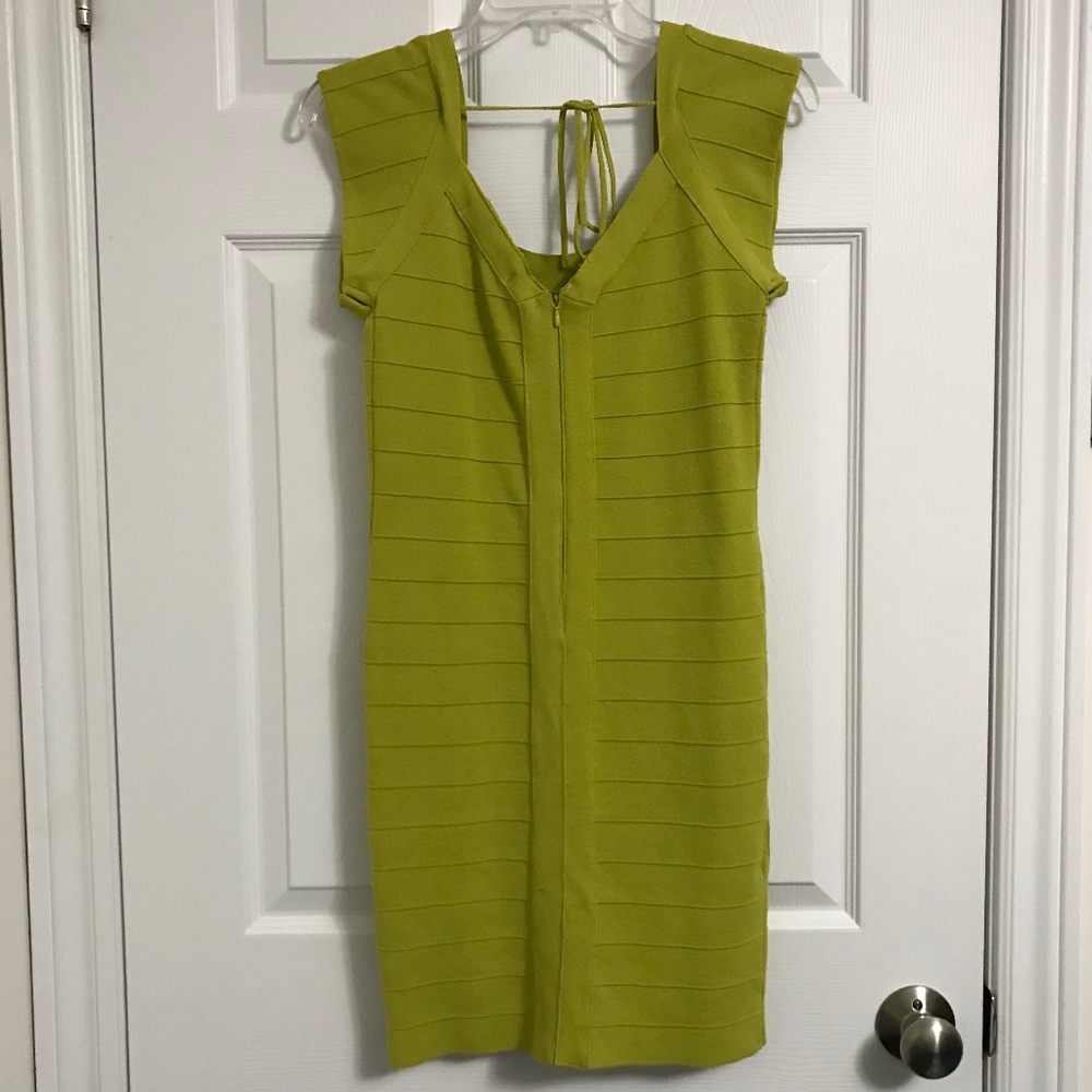 NWOT Y2K BEDO Bodycon Dress M Lime Green Zipper Back